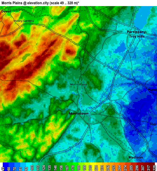 Zoom OUT 2x Morris Plains, United States elevation map