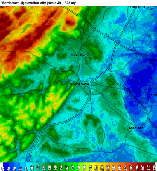 Zoom OUT 2x Morristown, United States elevation map