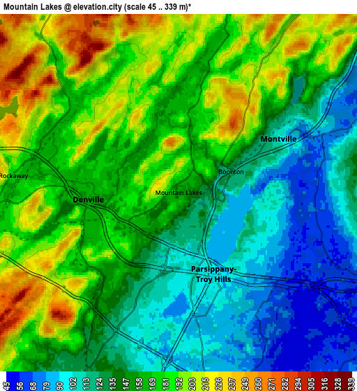 Zoom OUT 2x Mountain Lakes, United States elevation map