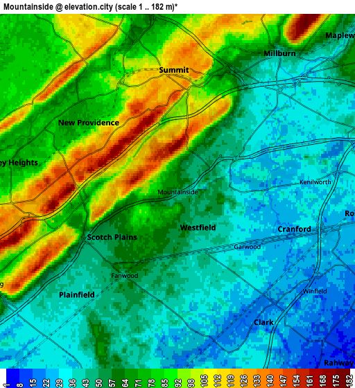 Zoom OUT 2x Mountainside, United States elevation map
