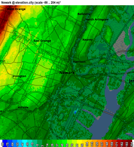 Zoom OUT 2x Newark, United States elevation map