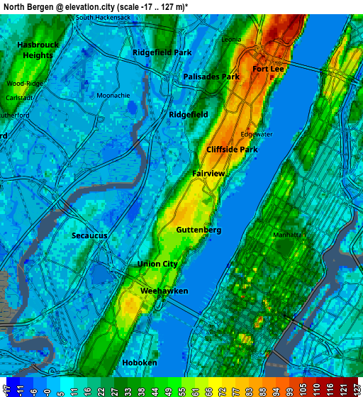 Zoom OUT 2x North Bergen, United States elevation map