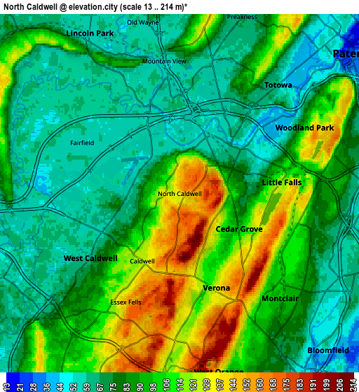 Zoom OUT 2x North Caldwell, United States elevation map