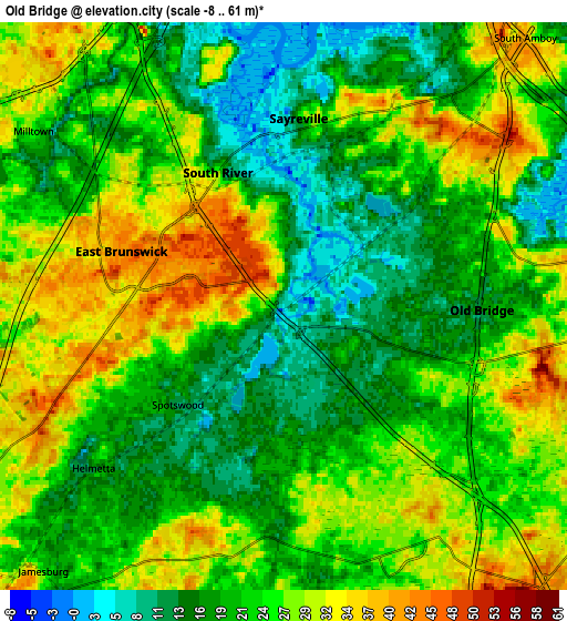 Zoom OUT 2x Old Bridge, United States elevation map