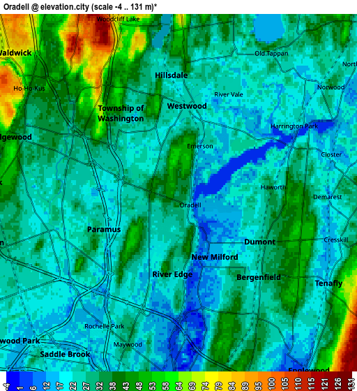 Zoom OUT 2x Oradell, United States elevation map