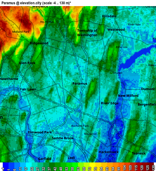 Zoom OUT 2x Paramus, United States elevation map