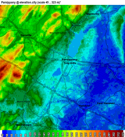 Zoom OUT 2x Parsippany, United States elevation map