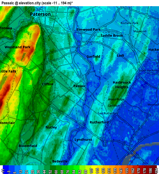 Zoom OUT 2x Passaic, United States elevation map