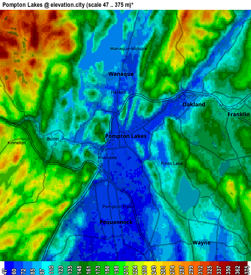 Zoom OUT 2x Pompton Lakes, United States elevation map