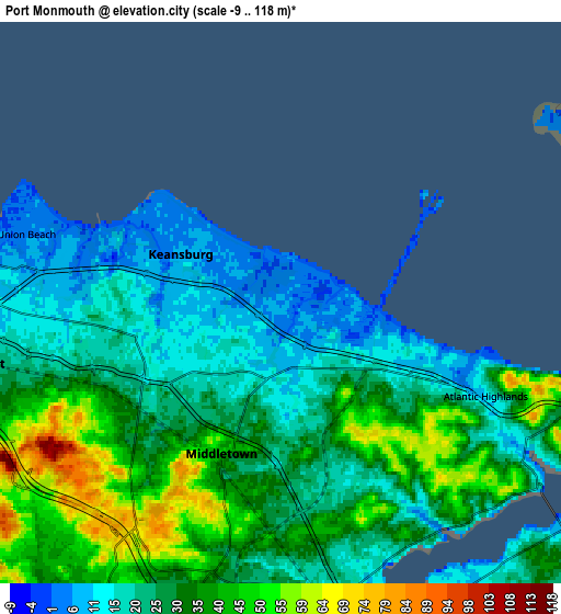 Zoom OUT 2x Port Monmouth, United States elevation map