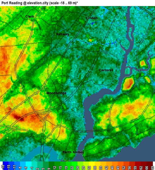 Zoom OUT 2x Port Reading, United States elevation map