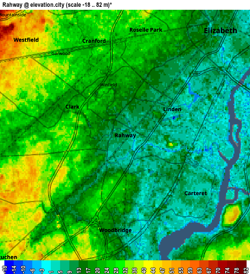 Zoom OUT 2x Rahway, United States elevation map