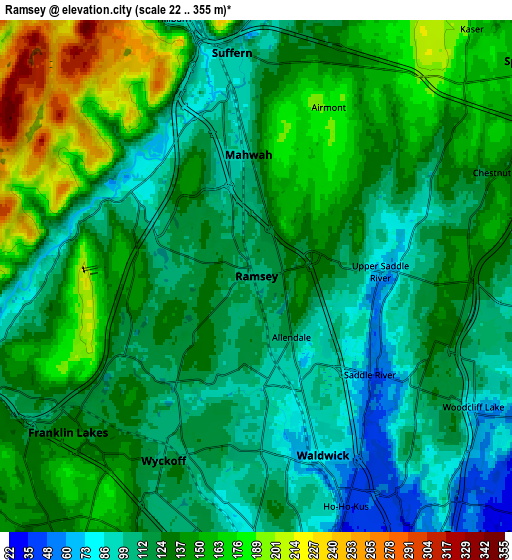 Zoom OUT 2x Ramsey, United States elevation map