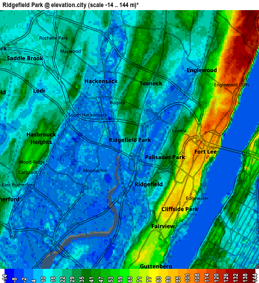 Zoom OUT 2x Ridgefield Park, United States elevation map