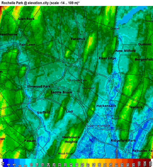 Zoom OUT 2x Rochelle Park, United States elevation map