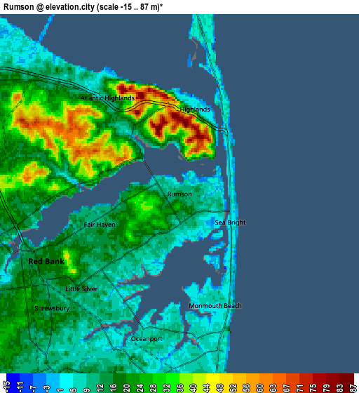 Zoom OUT 2x Rumson, United States elevation map