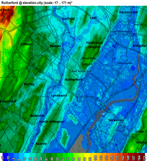 Zoom OUT 2x Rutherford, United States elevation map