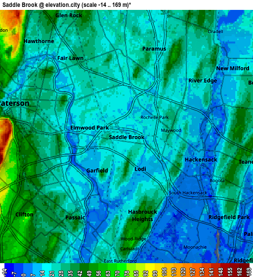 Zoom OUT 2x Saddle Brook, United States elevation map