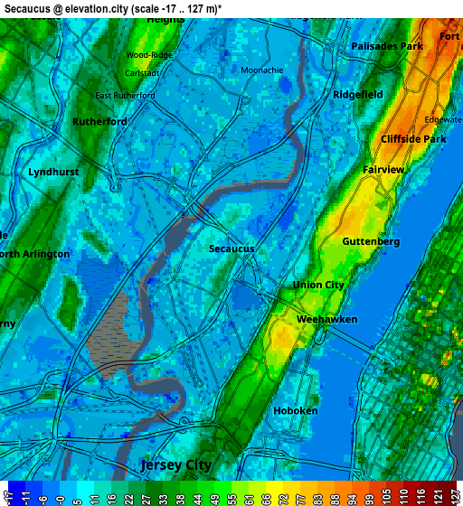 Zoom OUT 2x Secaucus, United States elevation map