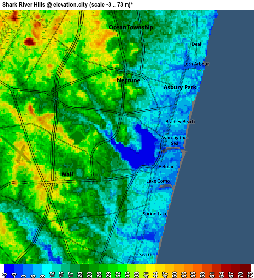 Zoom OUT 2x Shark River Hills, United States elevation map