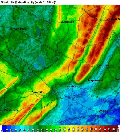 Zoom OUT 2x Short Hills, United States elevation map