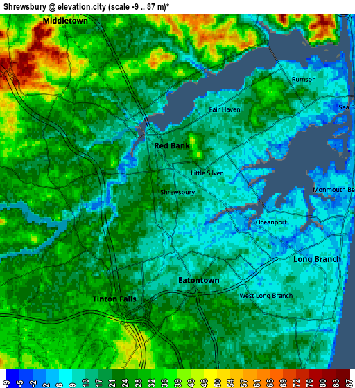 Zoom OUT 2x Shrewsbury, United States elevation map