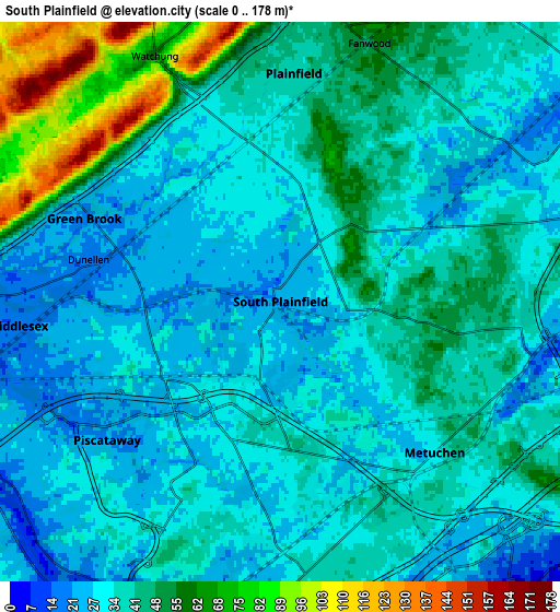 Zoom OUT 2x South Plainfield, United States elevation map