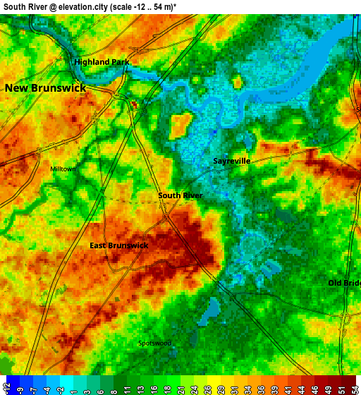 Zoom OUT 2x South River, United States elevation map