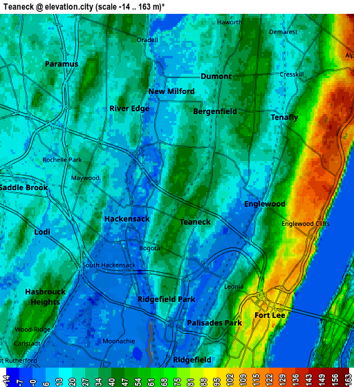 Zoom OUT 2x Teaneck, United States elevation map