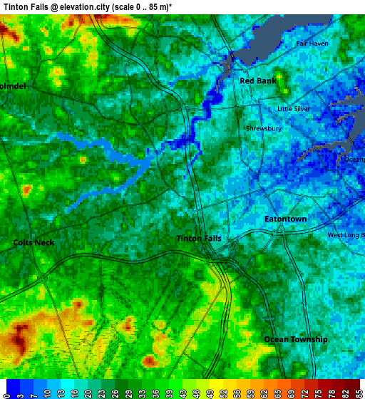 Zoom OUT 2x Tinton Falls, United States elevation map