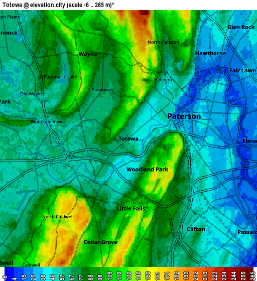 Zoom OUT 2x Totowa, United States elevation map