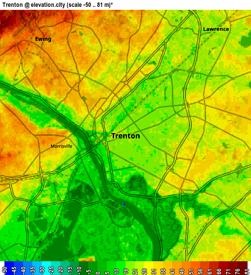 Zoom OUT 2x Trenton, United States elevation map