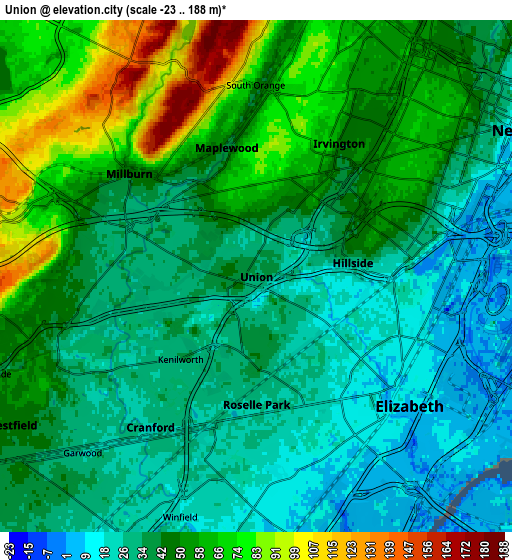 Zoom OUT 2x Union, United States elevation map