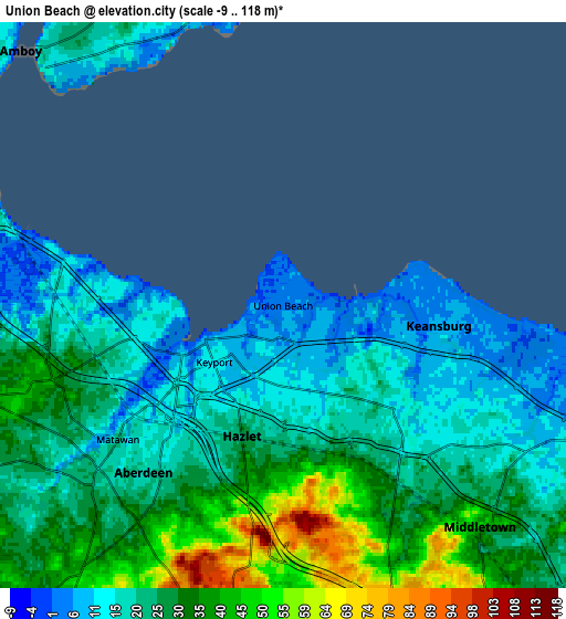 Zoom OUT 2x Union Beach, United States elevation map