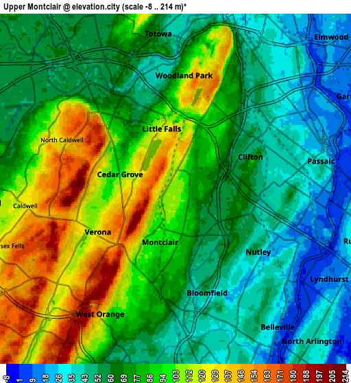 Zoom OUT 2x Upper Montclair, United States elevation map