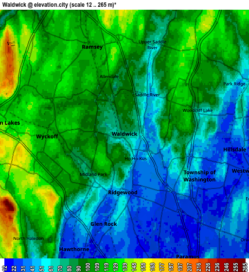 Zoom OUT 2x Waldwick, United States elevation map