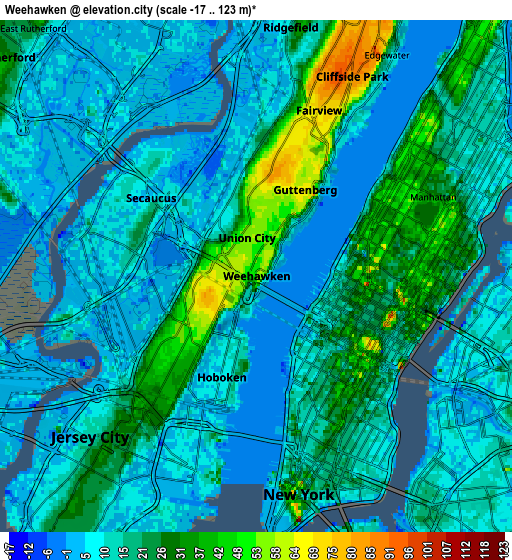 Zoom OUT 2x Weehawken, United States elevation map