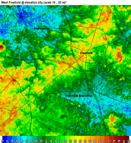 Zoom OUT 2x West Freehold, United States elevation map