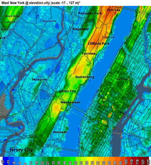 Zoom OUT 2x West New York, United States elevation map