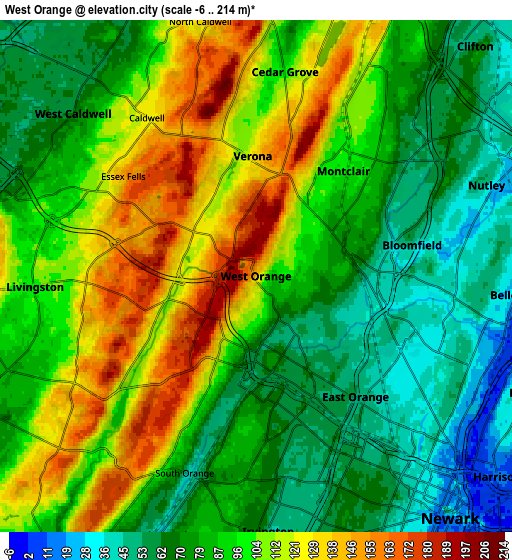 Zoom OUT 2x West Orange, United States elevation map