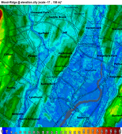 Zoom OUT 2x Wood-Ridge, United States elevation map