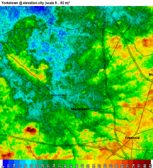 Zoom OUT 2x Yorketown, United States elevation map