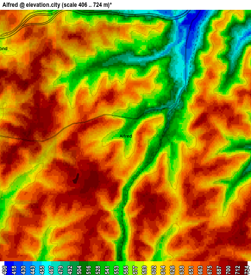 Zoom OUT 2x Alfred, United States elevation map