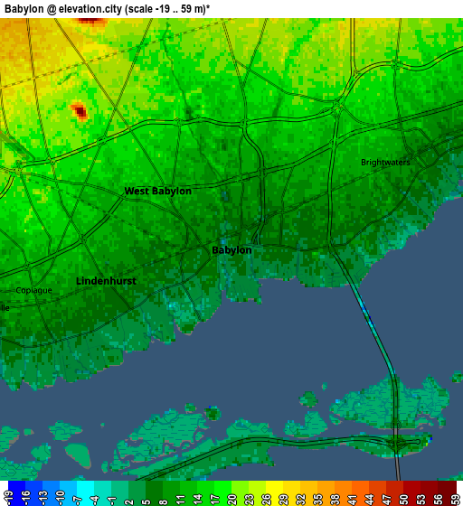 Zoom OUT 2x Babylon, United States elevation map