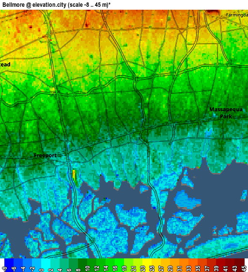 Zoom OUT 2x Bellmore, United States elevation map