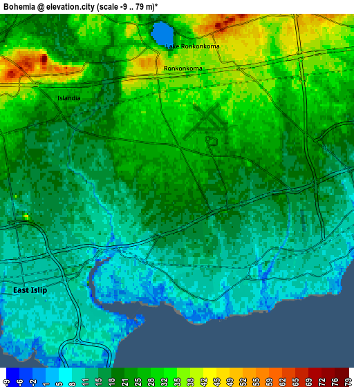 Zoom OUT 2x Bohemia, United States elevation map