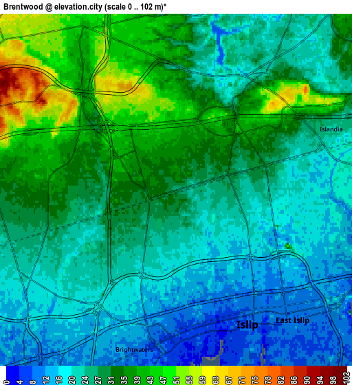 Zoom OUT 2x Brentwood, United States elevation map