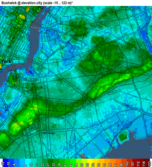 Zoom OUT 2x Bushwick, United States elevation map