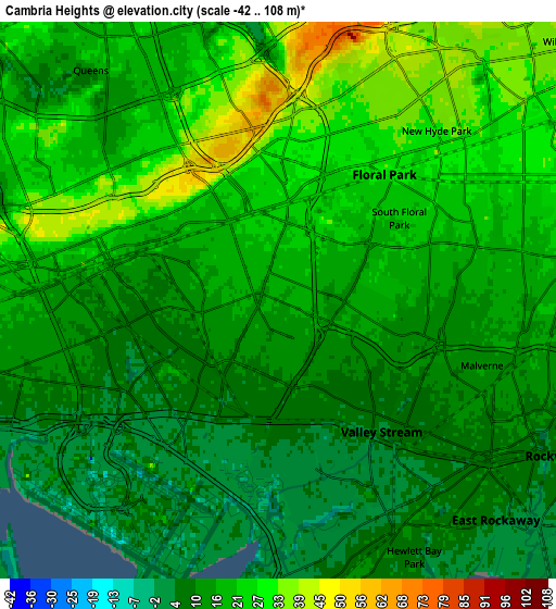 Zoom OUT 2x Cambria Heights, United States elevation map