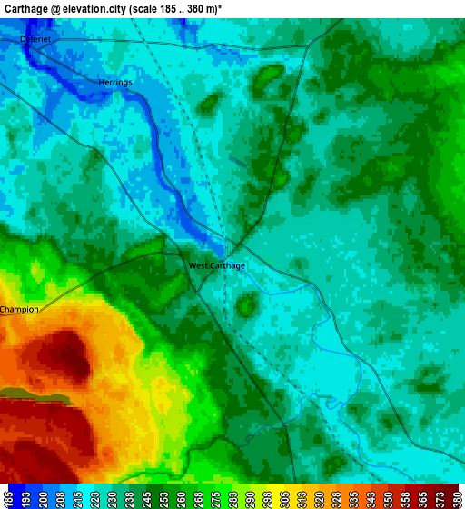 Zoom OUT 2x Carthage, United States elevation map